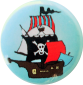 Button Piratenschiff blau